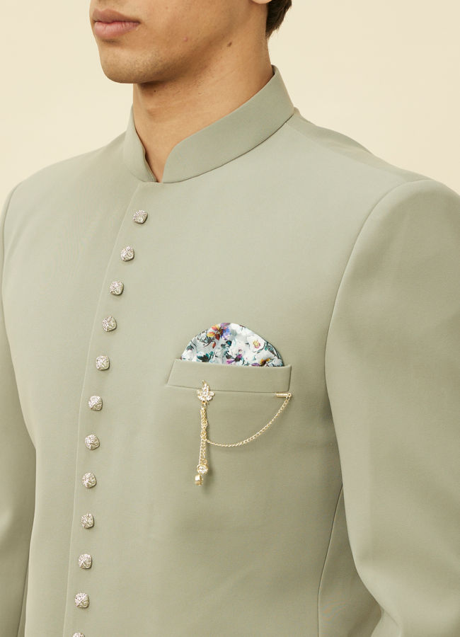 alt message - Manyavar Men Pista Green Classic Jodhpuri Suit image number 1